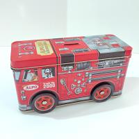 Vintage Alpo Millennium Fire Engine Tin Coin Bank, Rolling Fire Truck Tin Storage Container, Y2K Collectible Tin