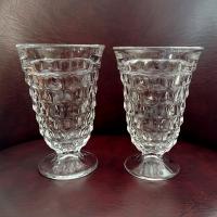 Antique Vintage Fostoria American Clear Footed Iced Tea Glasses, Set of Two, Manganese Depression Pressed Glassware