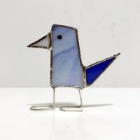 Stained Glass Standing Bird, Funky Blue Iridescent Glass Bird Suncatcher
