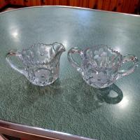 Vintage EAPG Etched Floral Design Open Sugar Bowl And Creamer Set