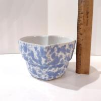 Vintage Blue Spongeware Ceramic Heart Shaped Bowl / Planter Pot, Bennington Potters Morning Glory Blue Heart Baker Bowl