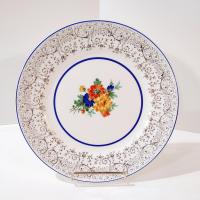 Vintage MACO Floral Ceramic 10 Inch Dinner Plate with 22K Gold Accents