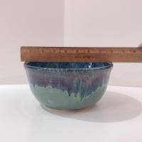 Artisan Blue Green Drip Glaze Ceramic Bowl, Hand Crafted Pottery