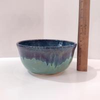 Artisan Blue Green Drip Glaze Ceramic Bowl, Hand Crafted Pottery