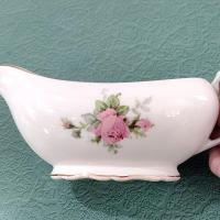 Vintage Canonsburg Moss Rose Gravy Boat Pitcher, MCM Pink Floral Sauce Boat