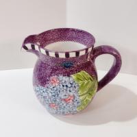 Vintage Laurie Gates Hydrangea Ceramic Purple Spongeware Pitcher