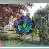 Stained Glass Blue and Purple Flower Suncatcher