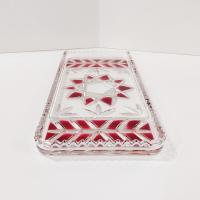 Vintage Cut Glass Serving Tray / Stollen Plate with Red Star Design, Charcuterie Appetizer Serving Tray