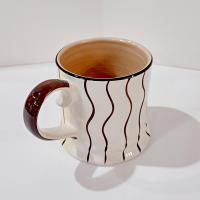 Vintage Hand Painted Striped Ceramic Coffee Mug,  Herman Dodge and Son Brown and White Striped Mug