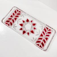 Vintage Cut Glass Serving Tray / Stollen Plate with Red Star Design, Charcuterie Appetizer Serving Tray
