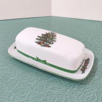 Vintage Yule Tide Ceramic Butter Dish, Georges Briard Holiday Christmas Dinnerware