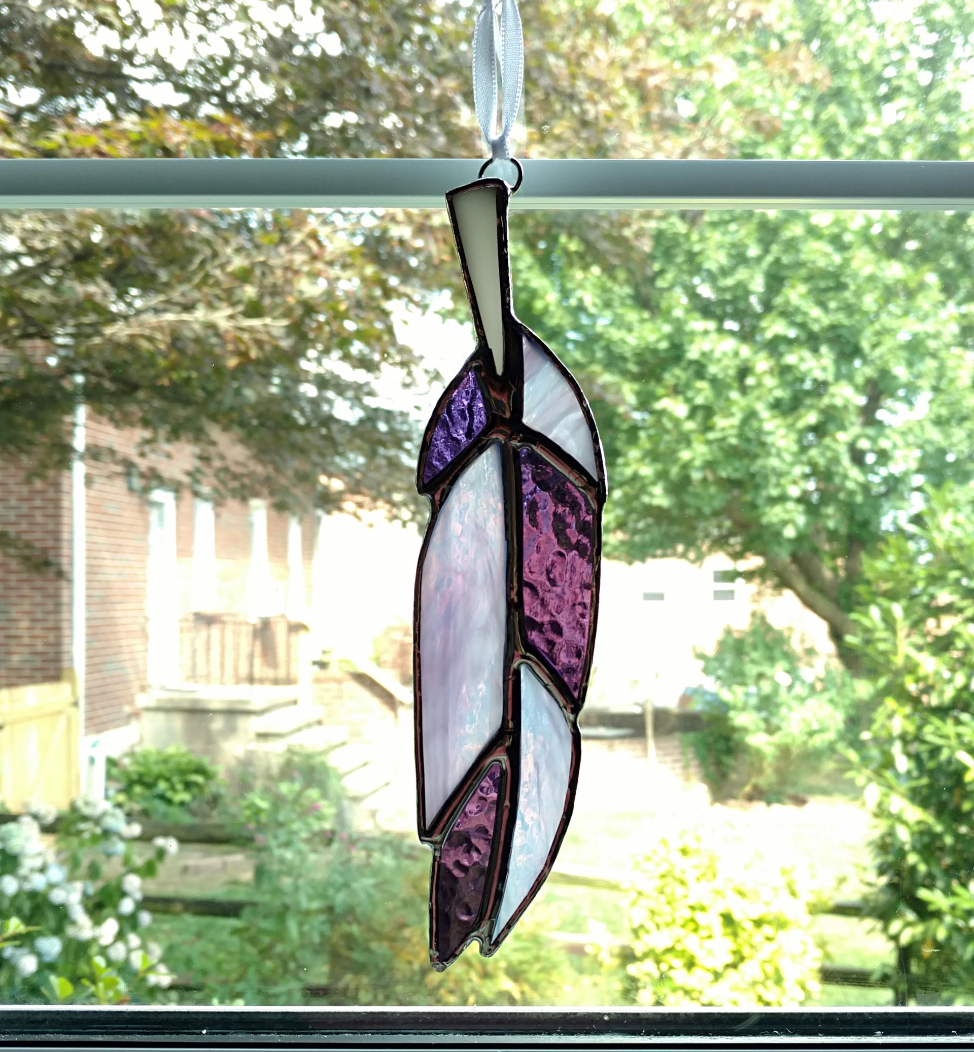 Stained Glass Feather Suncatcher, Purple