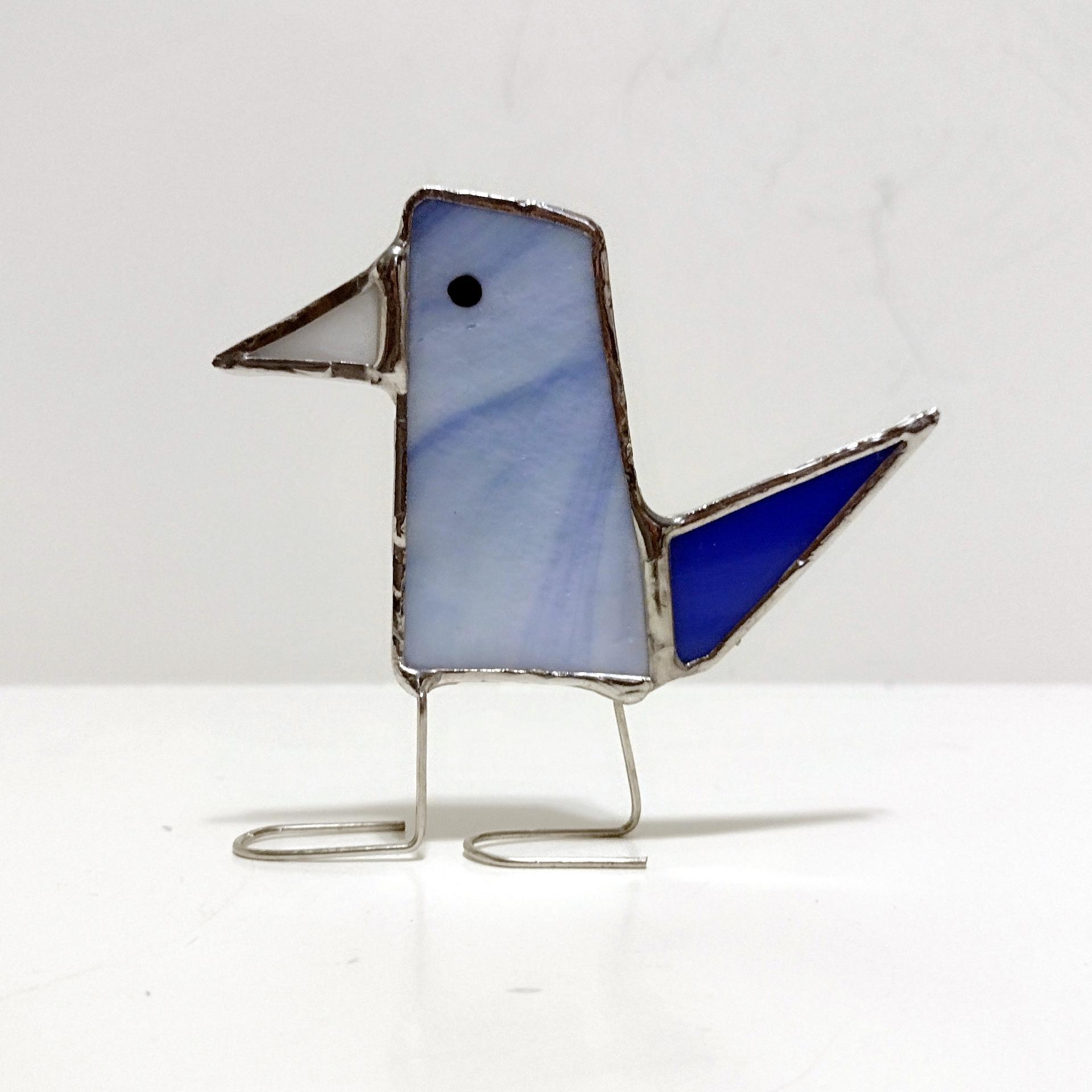 Stained Glass Standing Bird, Funky Blue Iridescent Glass Bird Suncatcher