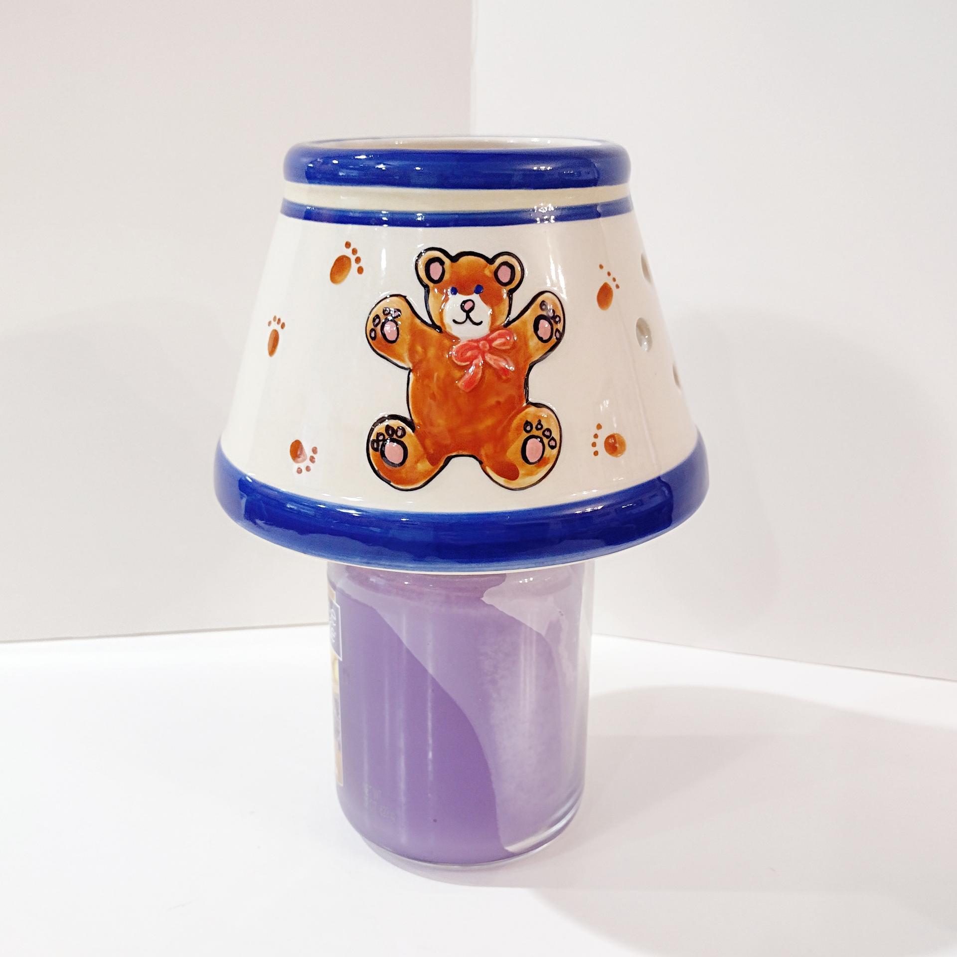 Vintage Jar Candle Ceramic Shade Jar Topper with Teddy Bear Design, Childs Room Nursery Decor