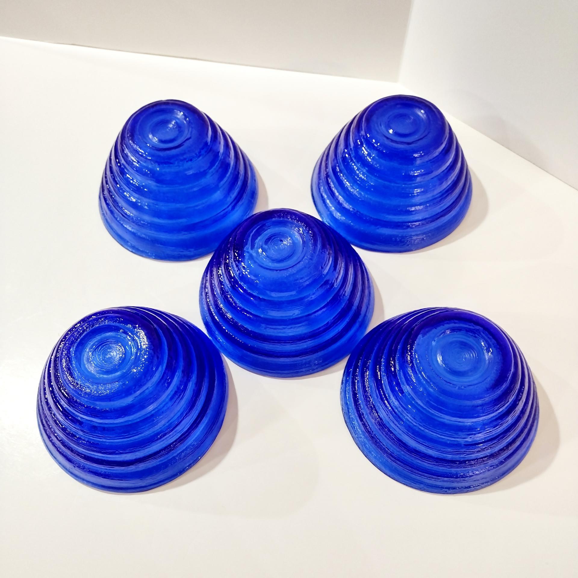 Vintage Cobalt Blue Beehive Bowls, Set of 5, Blue Cereal Soup Noodle Bowls