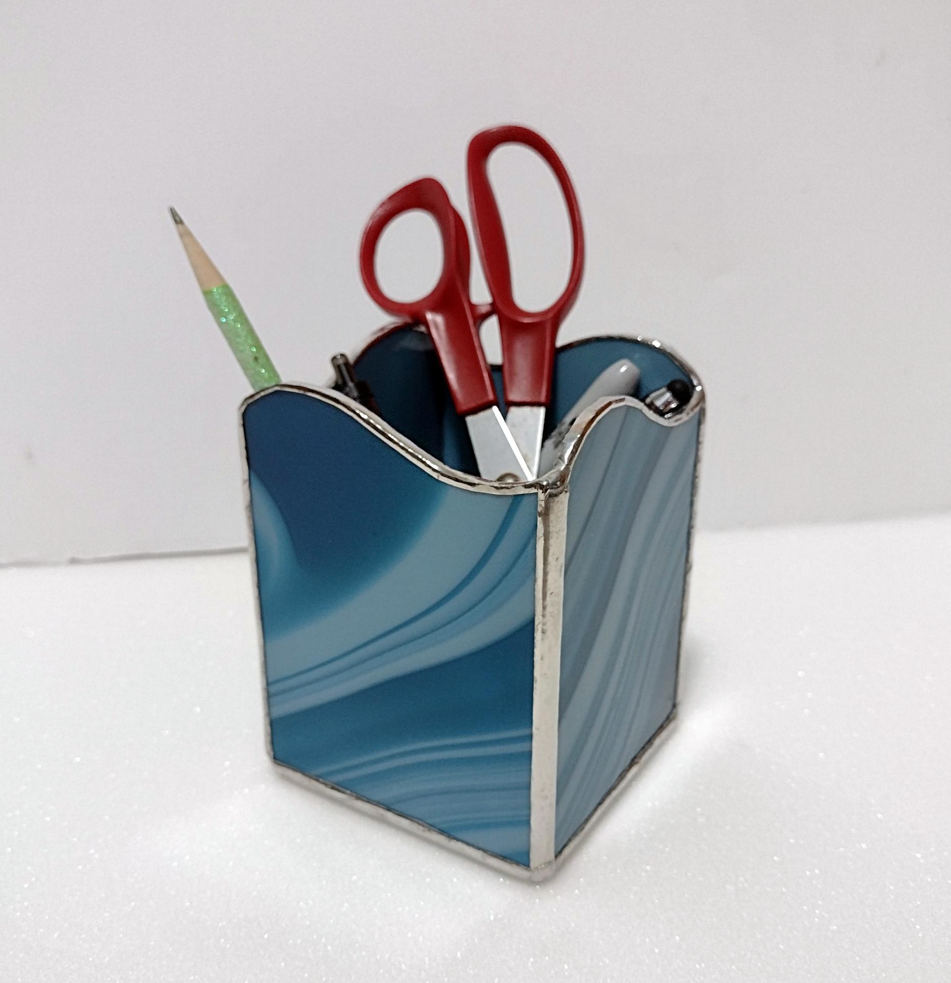 Stained Glass Pencil Pen Utensil Holder, Desk Accessory, Remote Control Organizer