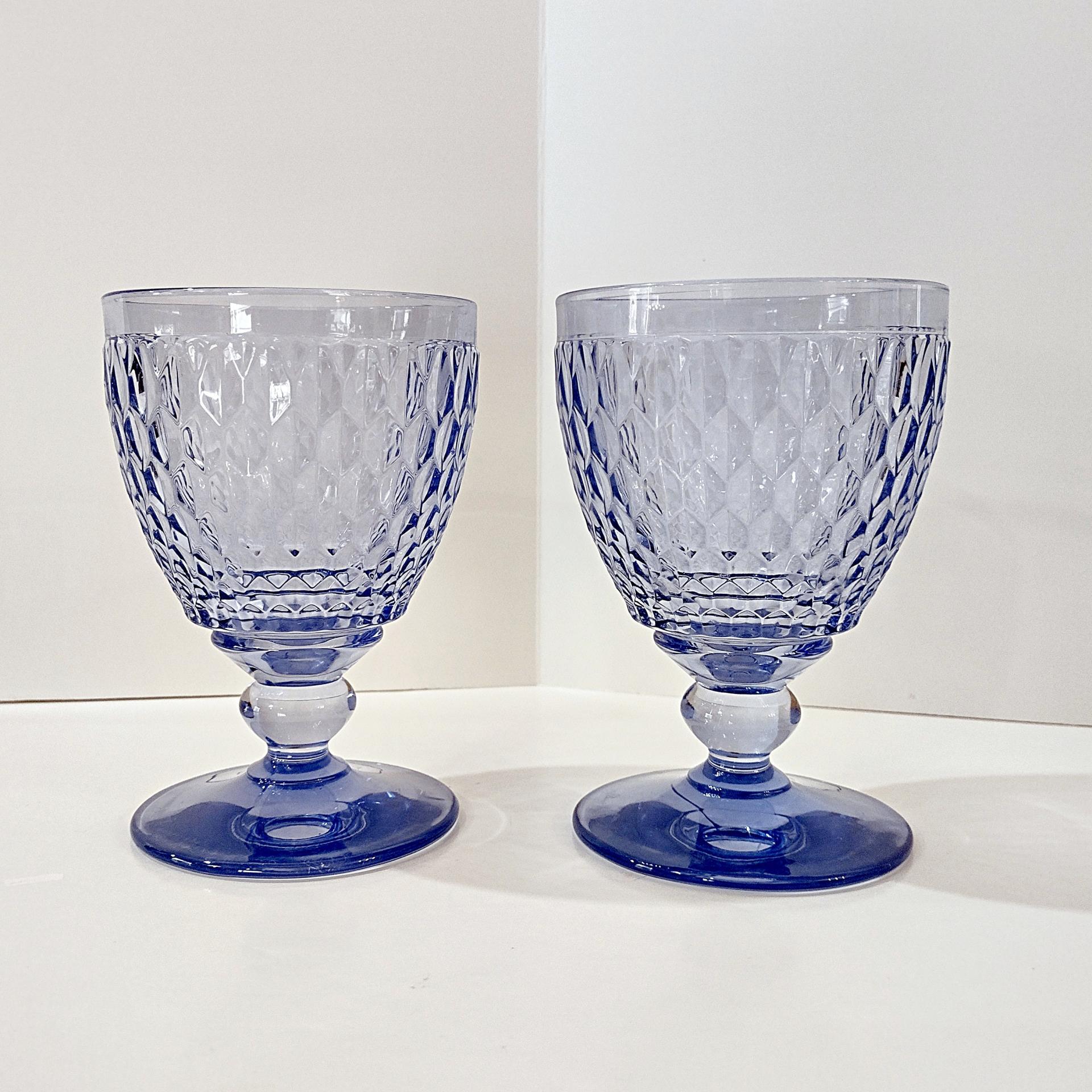 Vintage Villeroy and Boch Boston Blue Glass Water Goblets, Set of 2