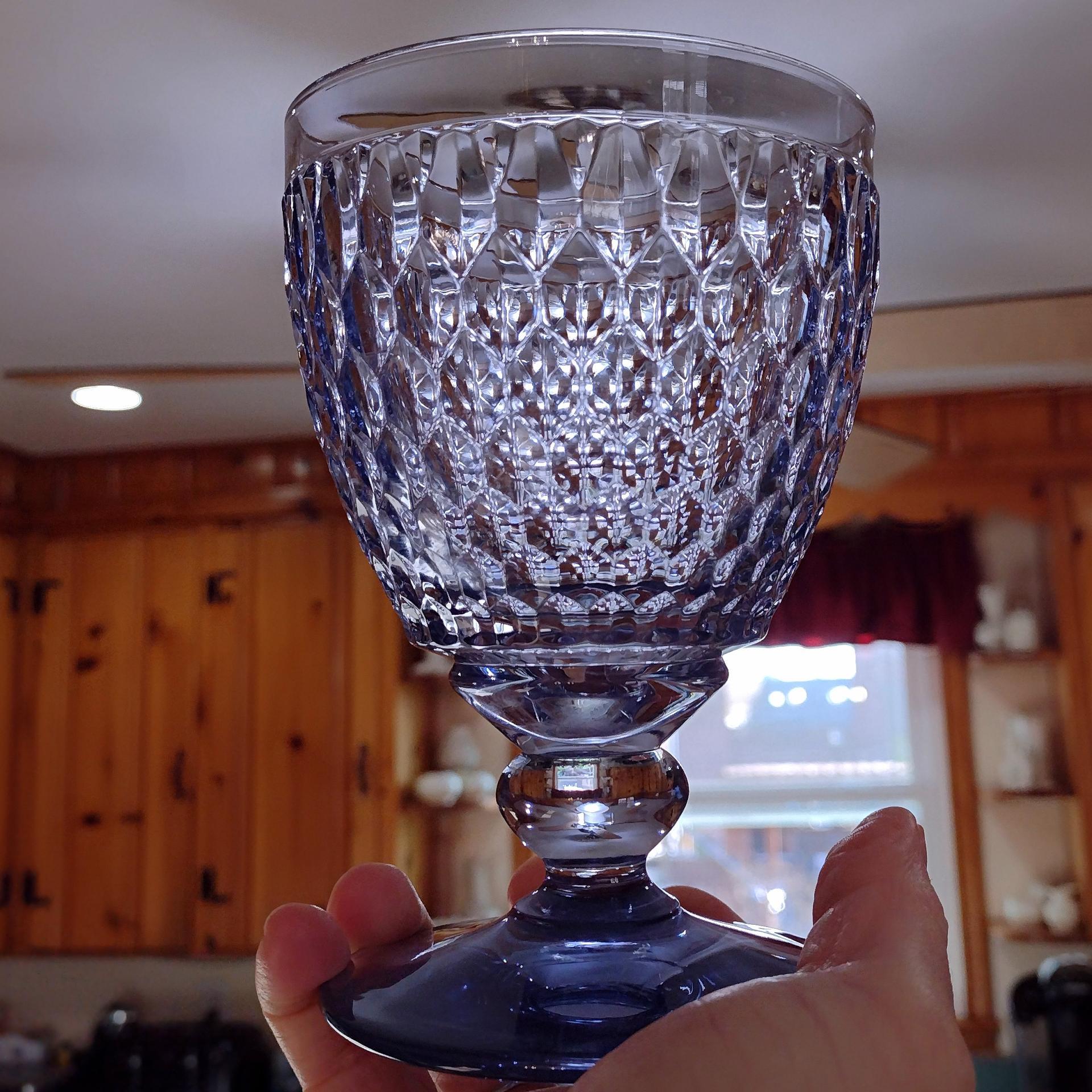 Vintage Villeroy and Boch Boston Blue Glass Water Goblets, Set of 2