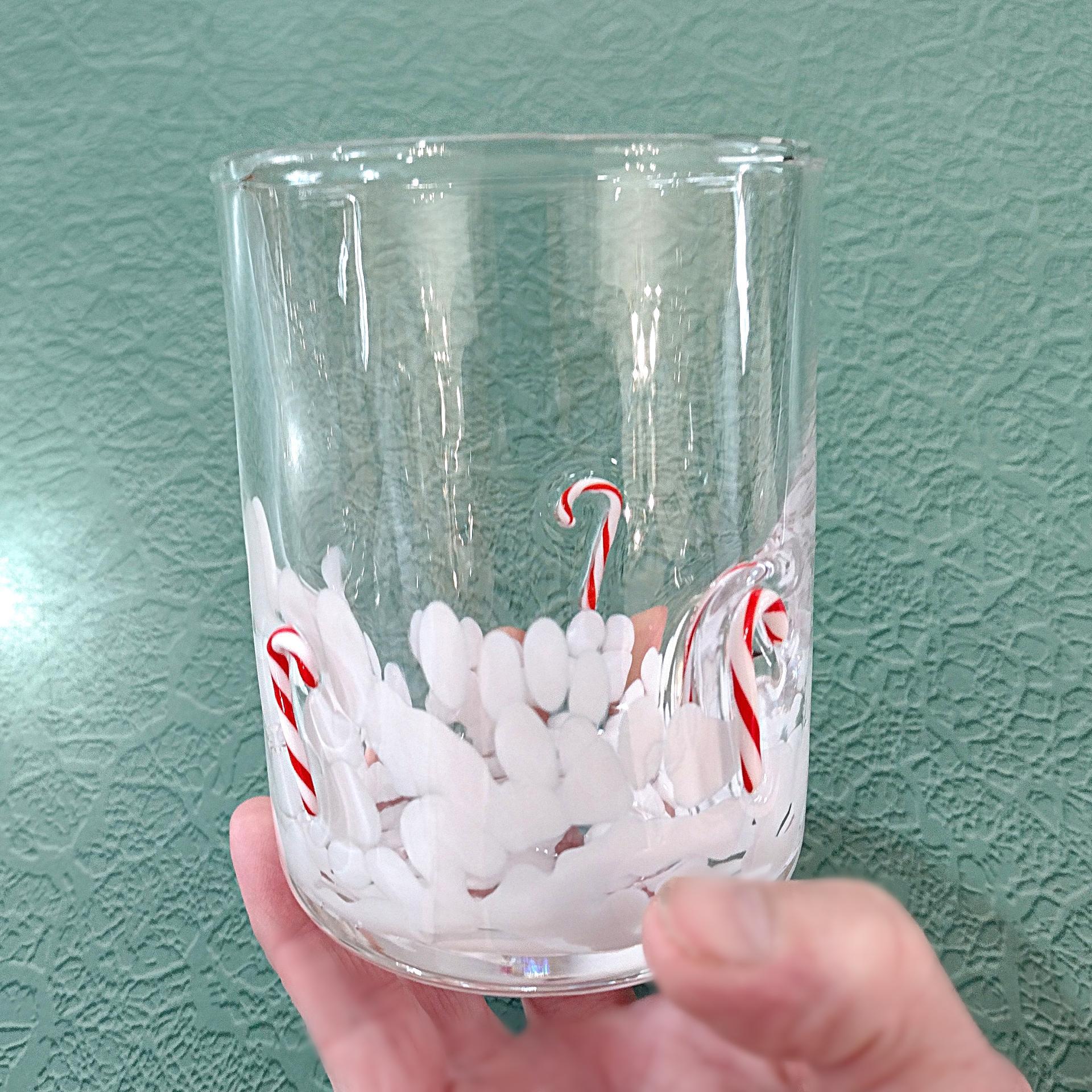 Vintage Double Old Fashioned / Whiskey Blown Glass Holiday Candy Cane Glasses, Set of Two, Festive Christmas Barware