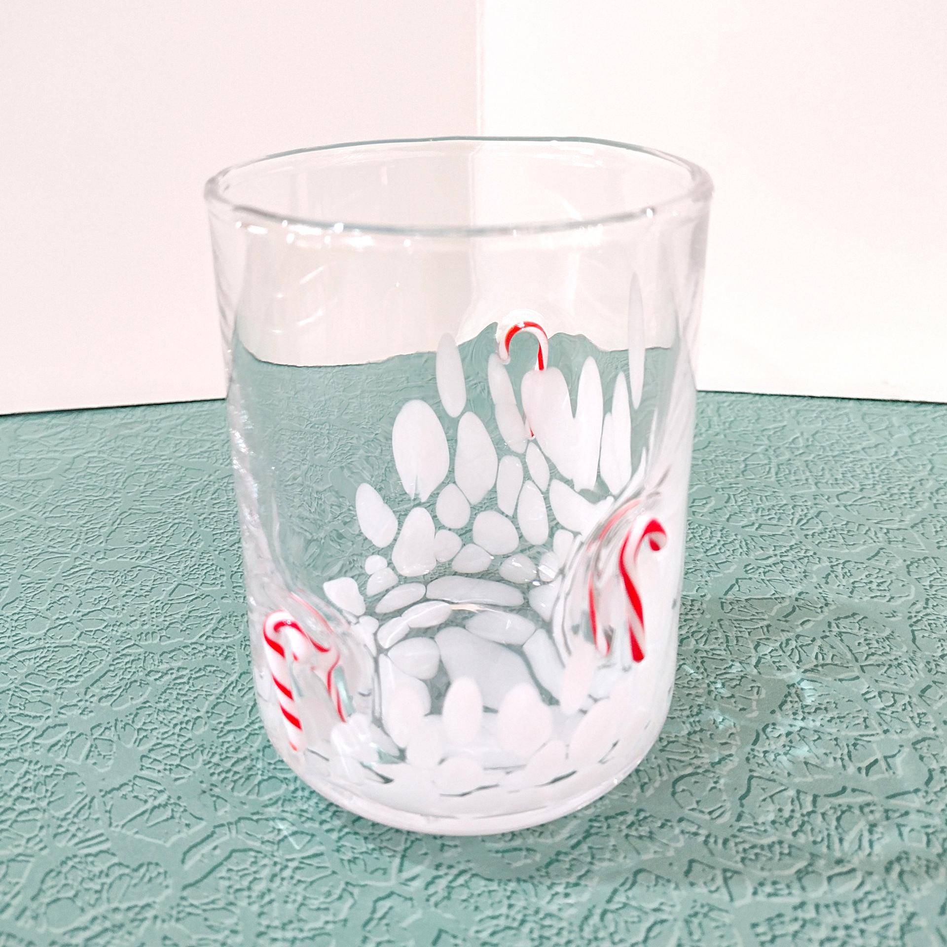 Vintage Double Old Fashioned / Whiskey Blown Glass Holiday Candy Cane Glasses, Set of Two, Festive Christmas Barware
