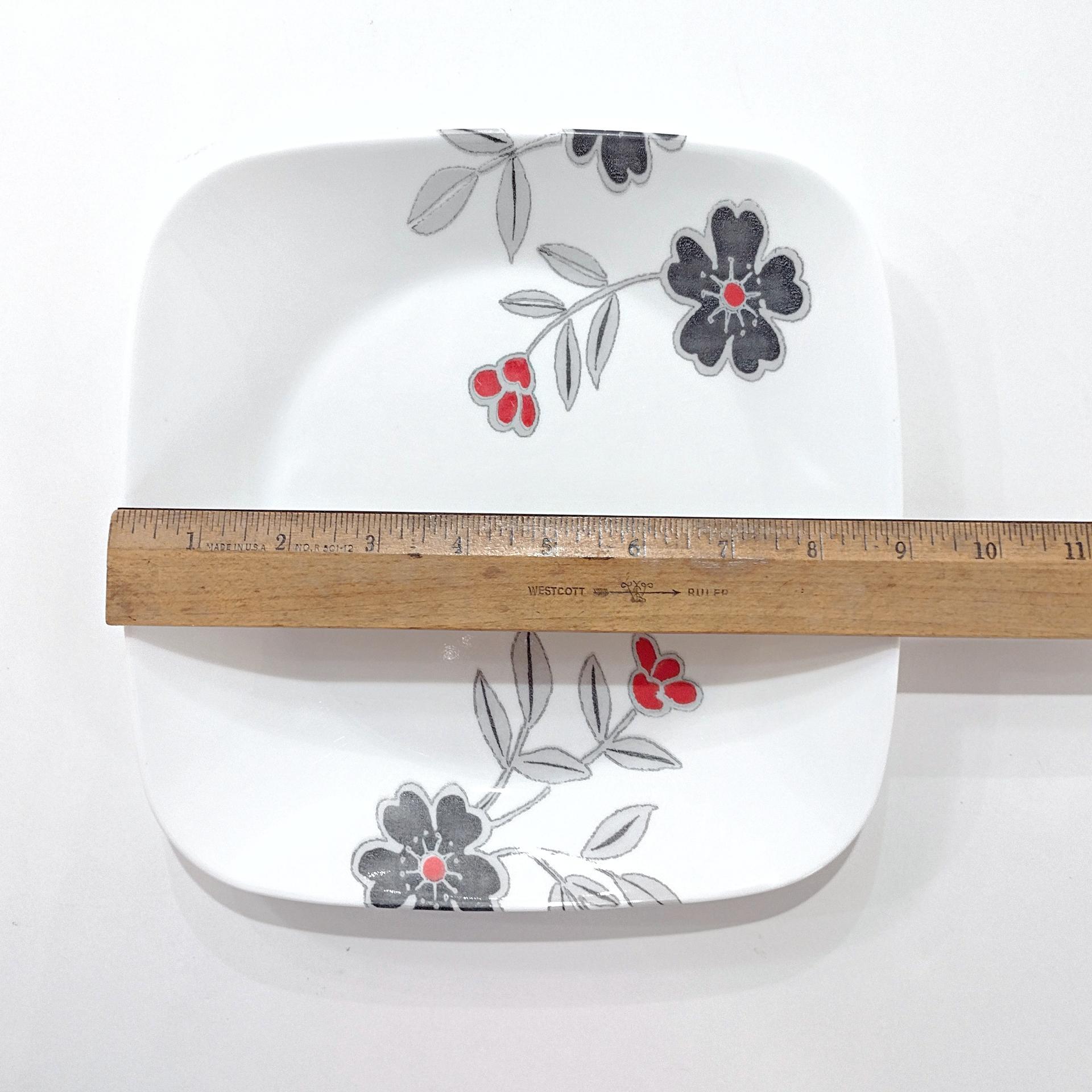 Vintage Corelle Mandarin Flower Square Luncheon Plates, Set of 3