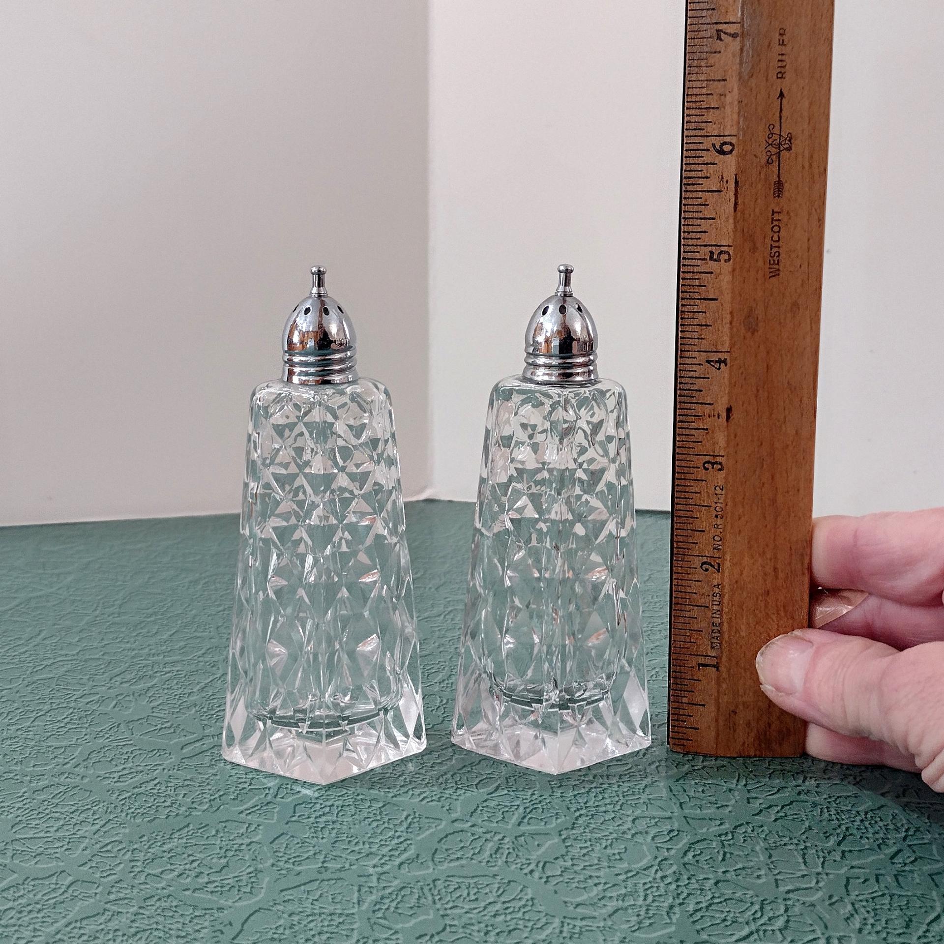 Vintage Cut Glass Diamond Shaped Salt and Pepper Shaker Set
