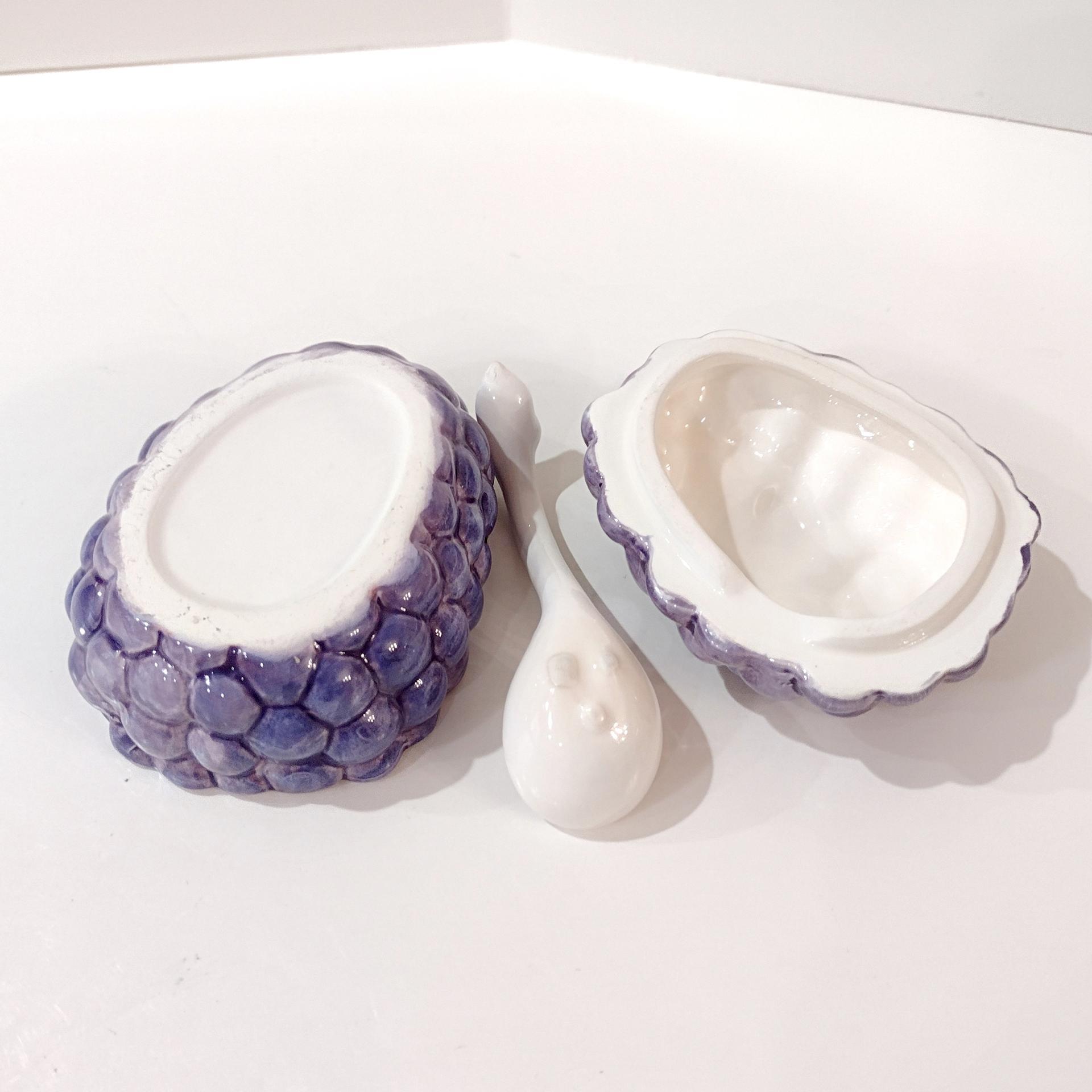 Vintage Ceramic Grape Cluster Covered Jam Pot, Lord and Taylor Grape Lidded Jelly Bowl Dish