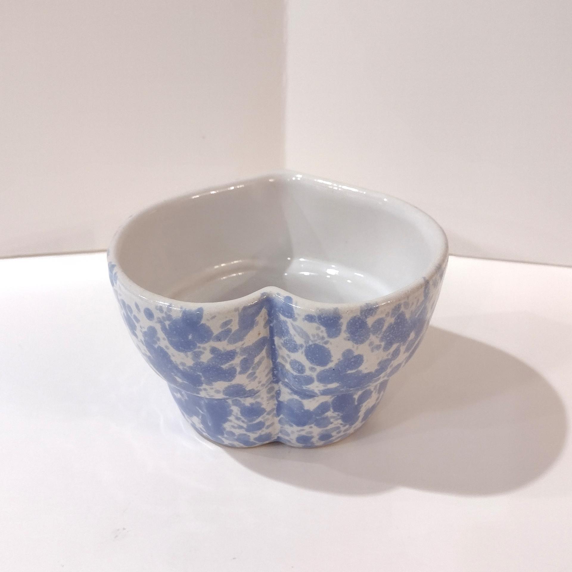 Vintage Blue Spongeware Ceramic Heart Shaped Bowl / Planter Pot, Bennington Potters Morning Glory Blue Heart Baker Bowl