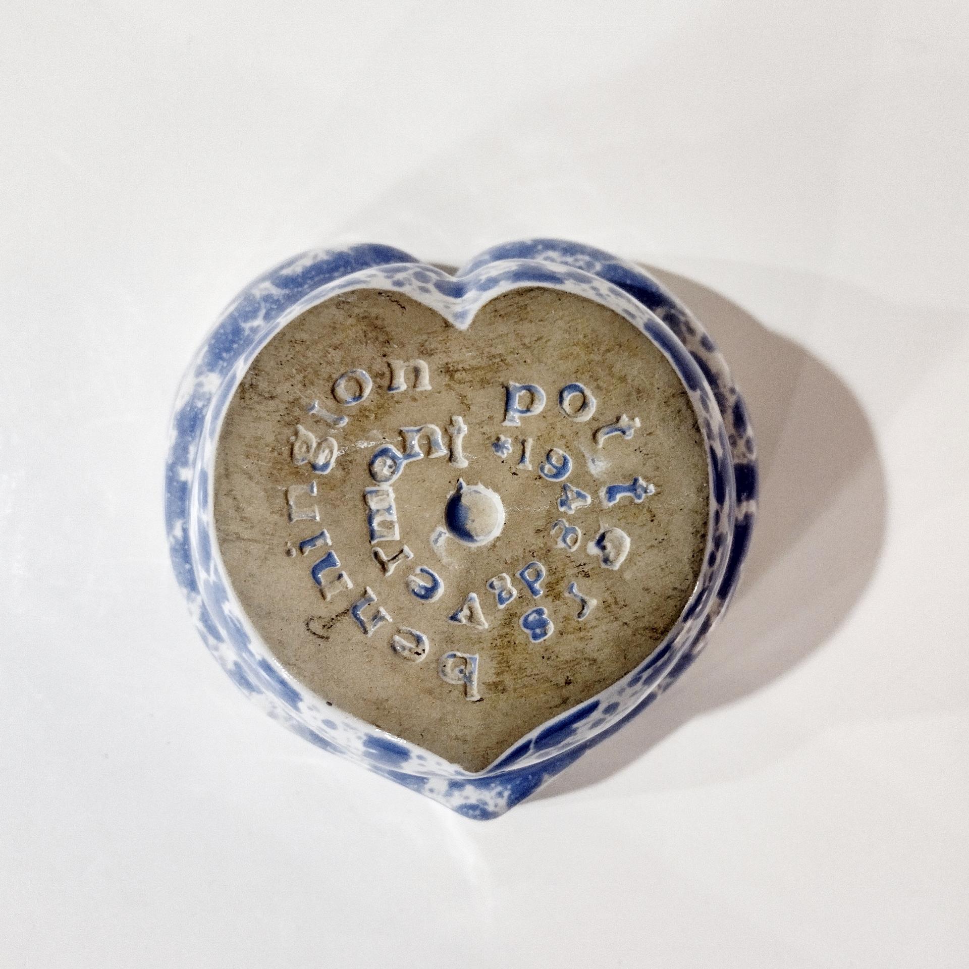 Vintage Blue Spongeware Ceramic Heart Shaped Bowl / Planter Pot, Bennington Potters Morning Glory Blue Heart Baker Bowl
