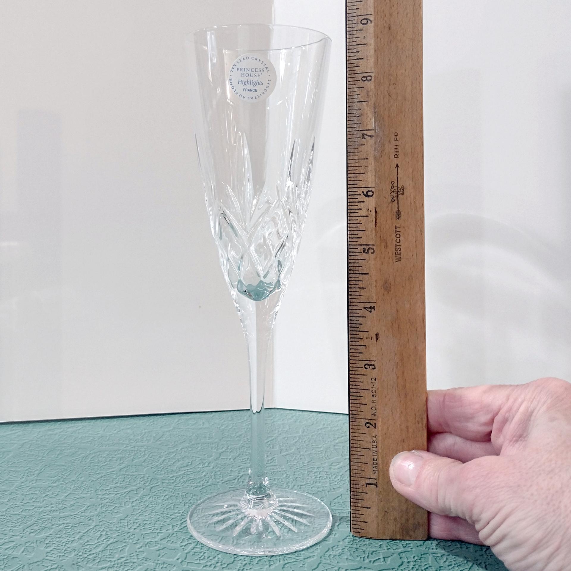Vintage NEW Princess House Highlights Crystal Champagne Glasses, Set of Two, Cristal D'Arques France Fluted Champagne Glasses