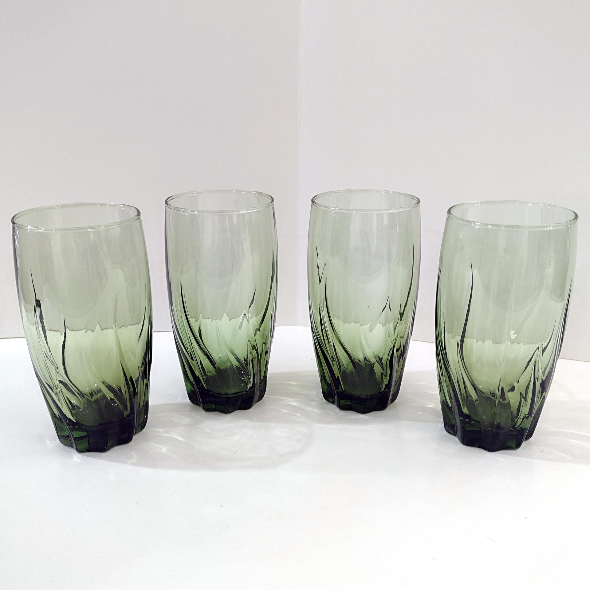 Vintage Anchor Hocking Central Park Ivy Green Iced Tea Glasses, Set of Four