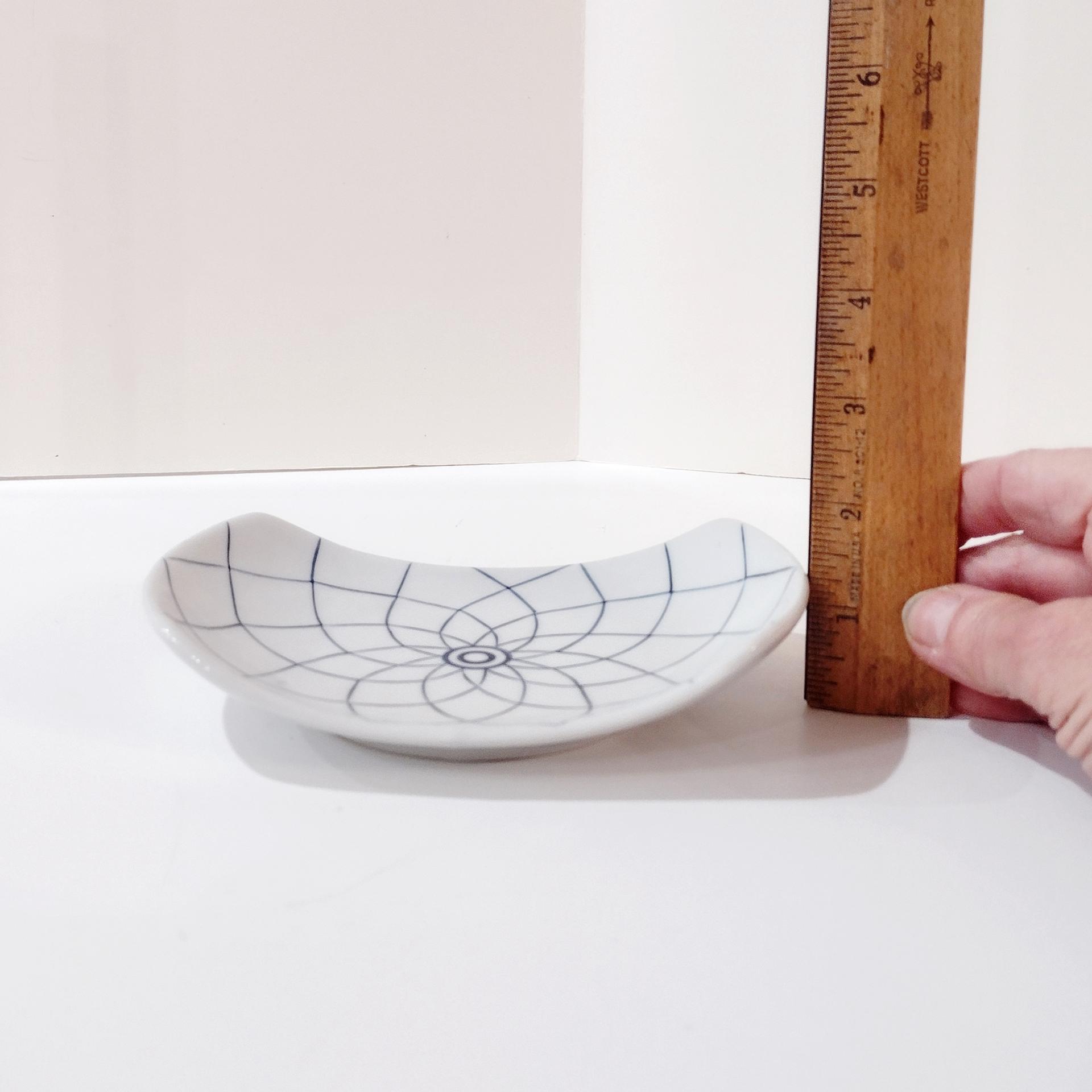 Vintage Blue and White Japanese Lotus Sushi Plates, Set of Two, Appetizer Plates, Trinket Trays