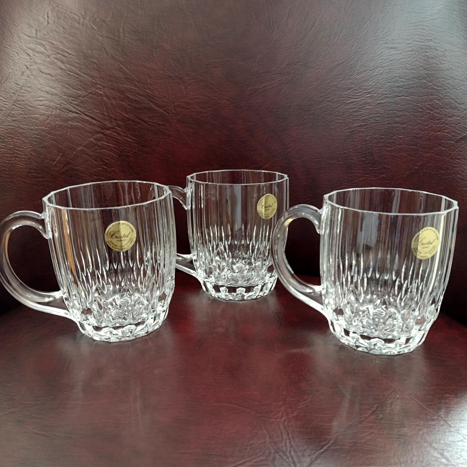 Vintage Cristal D'Arques Durand Bretagne 24% Lead Crystal Mugs, Set of 3