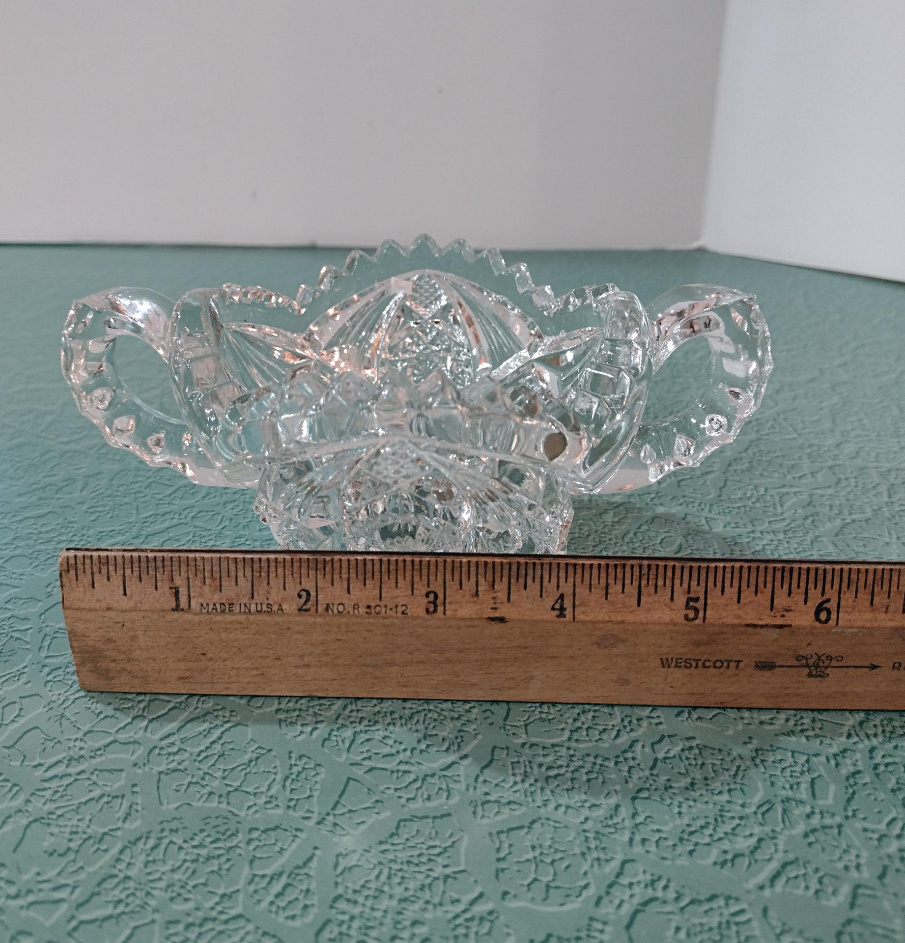 Vintage Antique Imperial Nucut Glass Sugar Bowl, Double Handled Clear Glass Sugar Bowl, UV Reactive Manganese Glass
