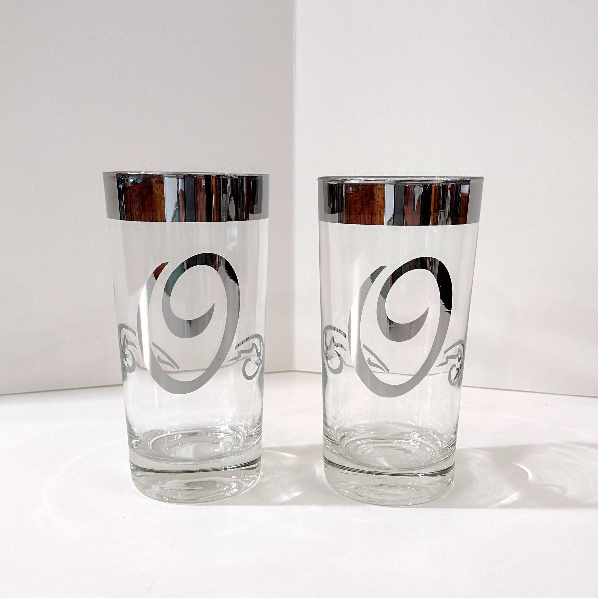 Vintage Glastonbury Lotus Monogram Platinum Letter O Highball Glasses, Set of Two