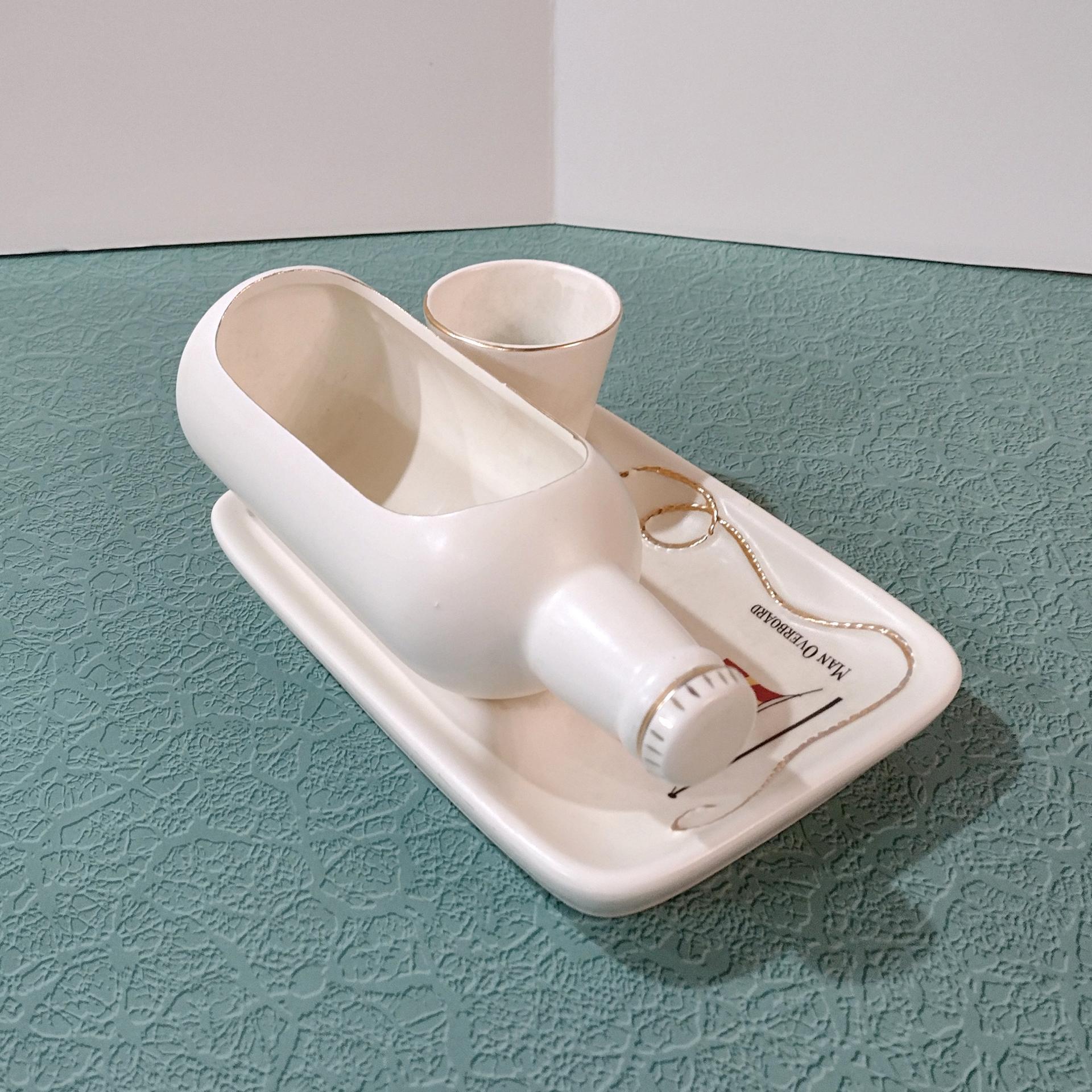 Vintage Enesco Man Overboard Ceramic Shaving Tray, Nautical Dresser Caddy, Valet Trinket Dish, Planter Pot