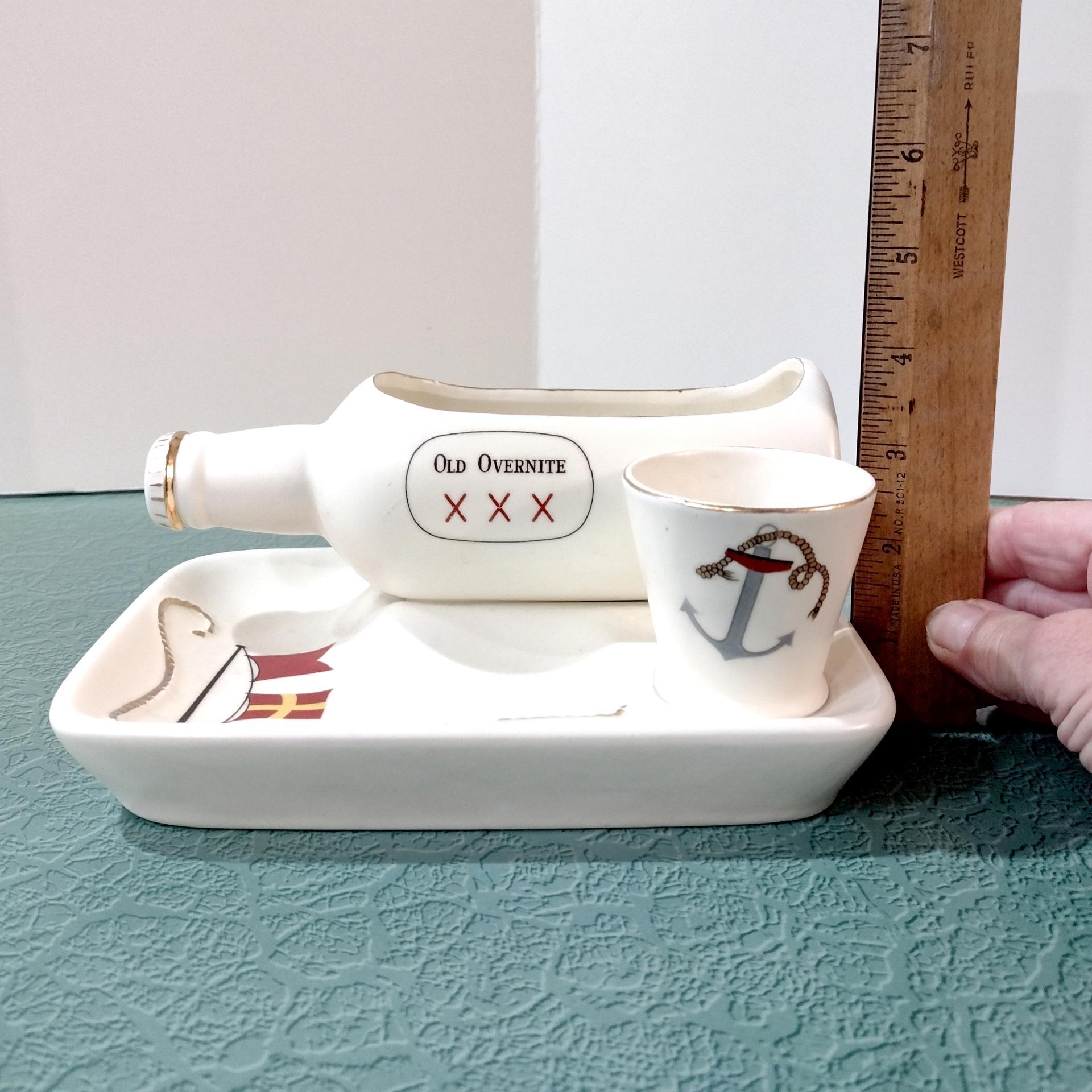 Vintage Enesco Man Overboard Ceramic Shaving Tray, Nautical Dresser Caddy, Valet Trinket Dish, Planter Pot
