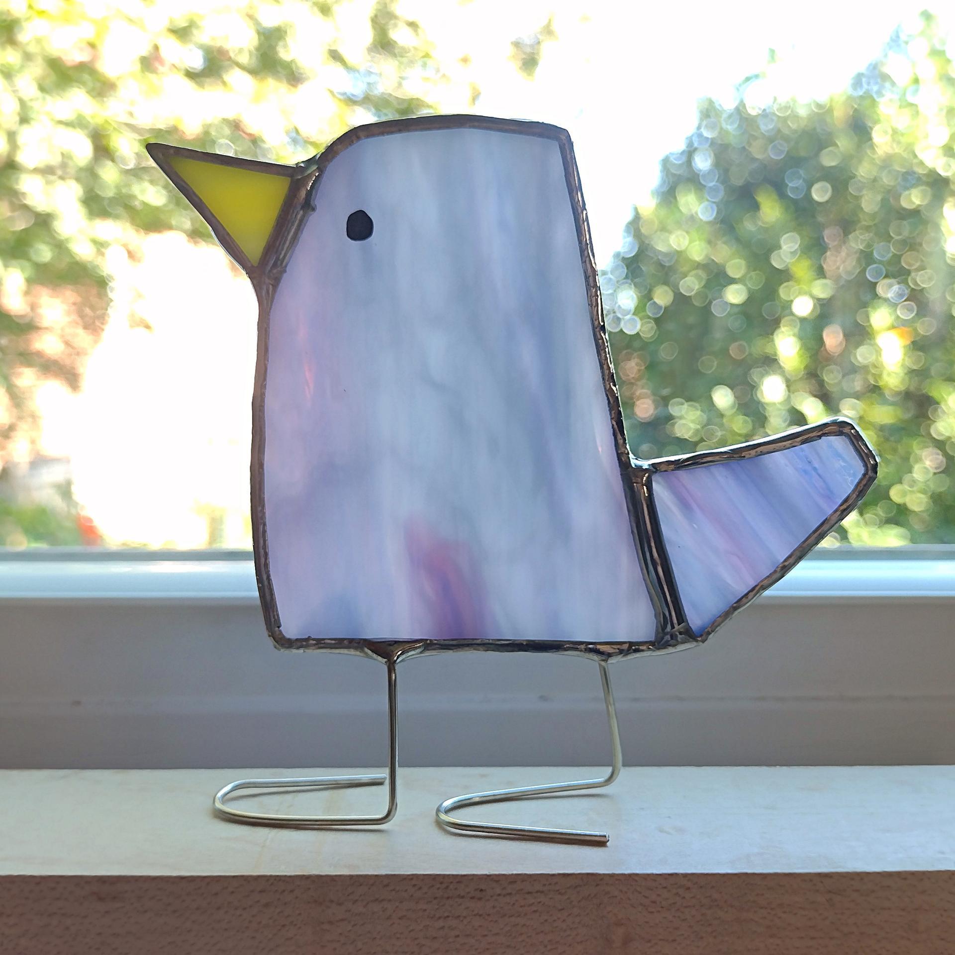 Stained Glass Standing Bird, Funky Glass Bird, Purple Bird Suncatcher, Windowsill Sitter