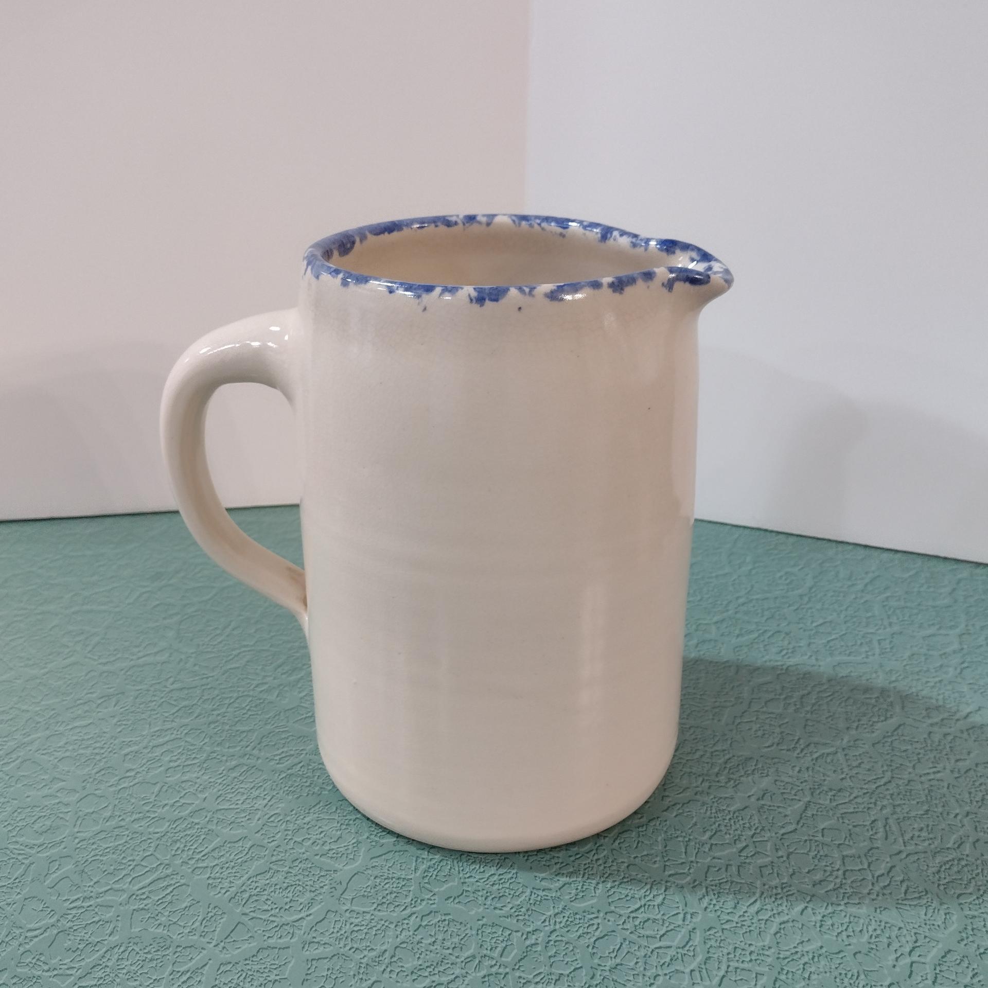 Vintage Floral Design Large Ceramic Pitcher, Ellis Prod Marshall Texas Hand Painted Signed Spongeware Pitcher
