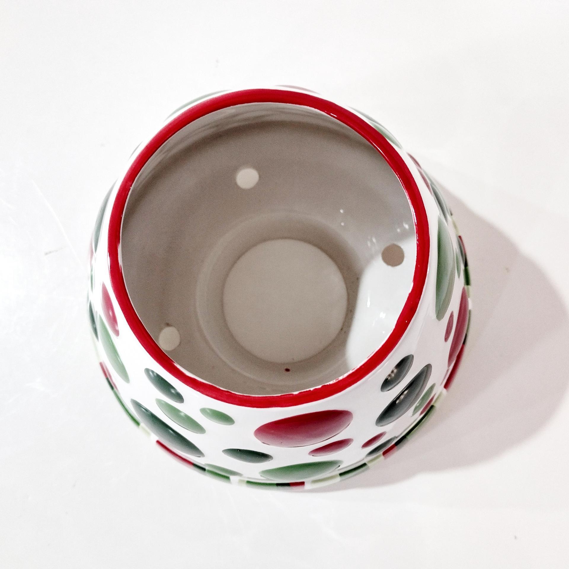 Vintage Yankee Candle Ceramic Shade Jar Topper, Ellen Krans Red and Green Polka Holiday Design