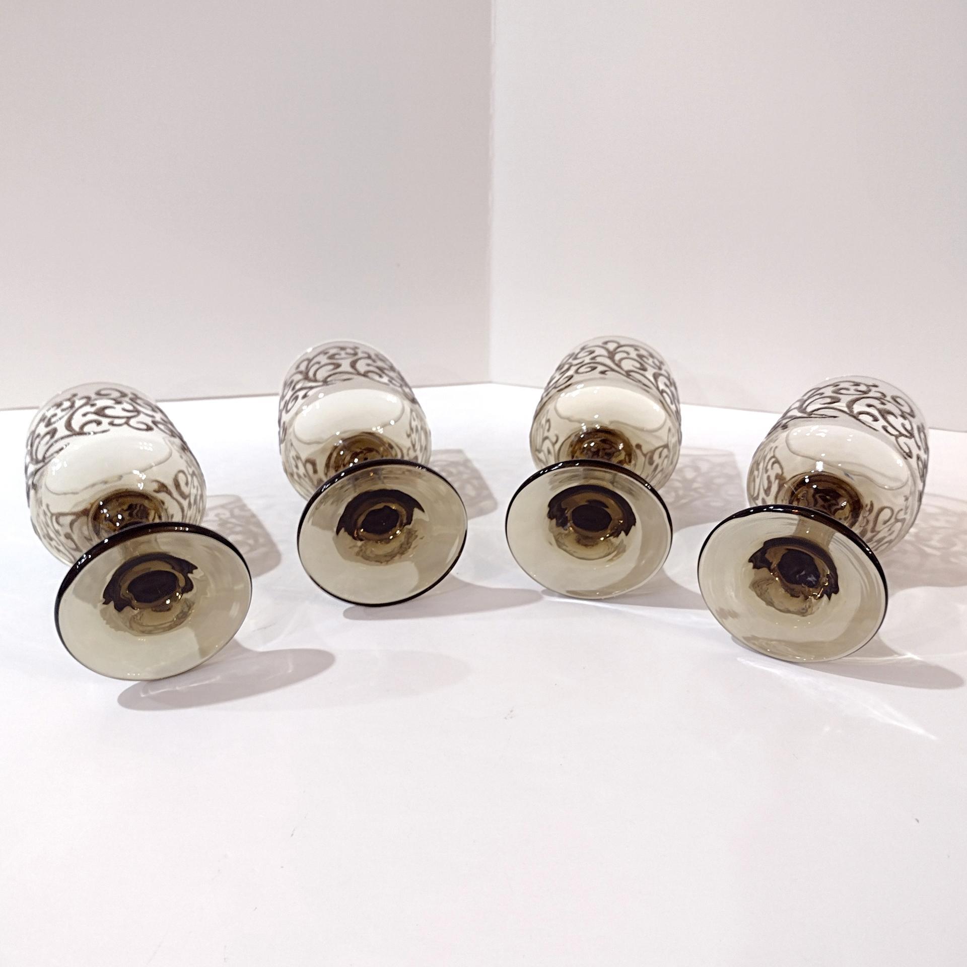 Vintage Libbey Prado Tawny Brown Scroll Wine Glasses, Set of Four