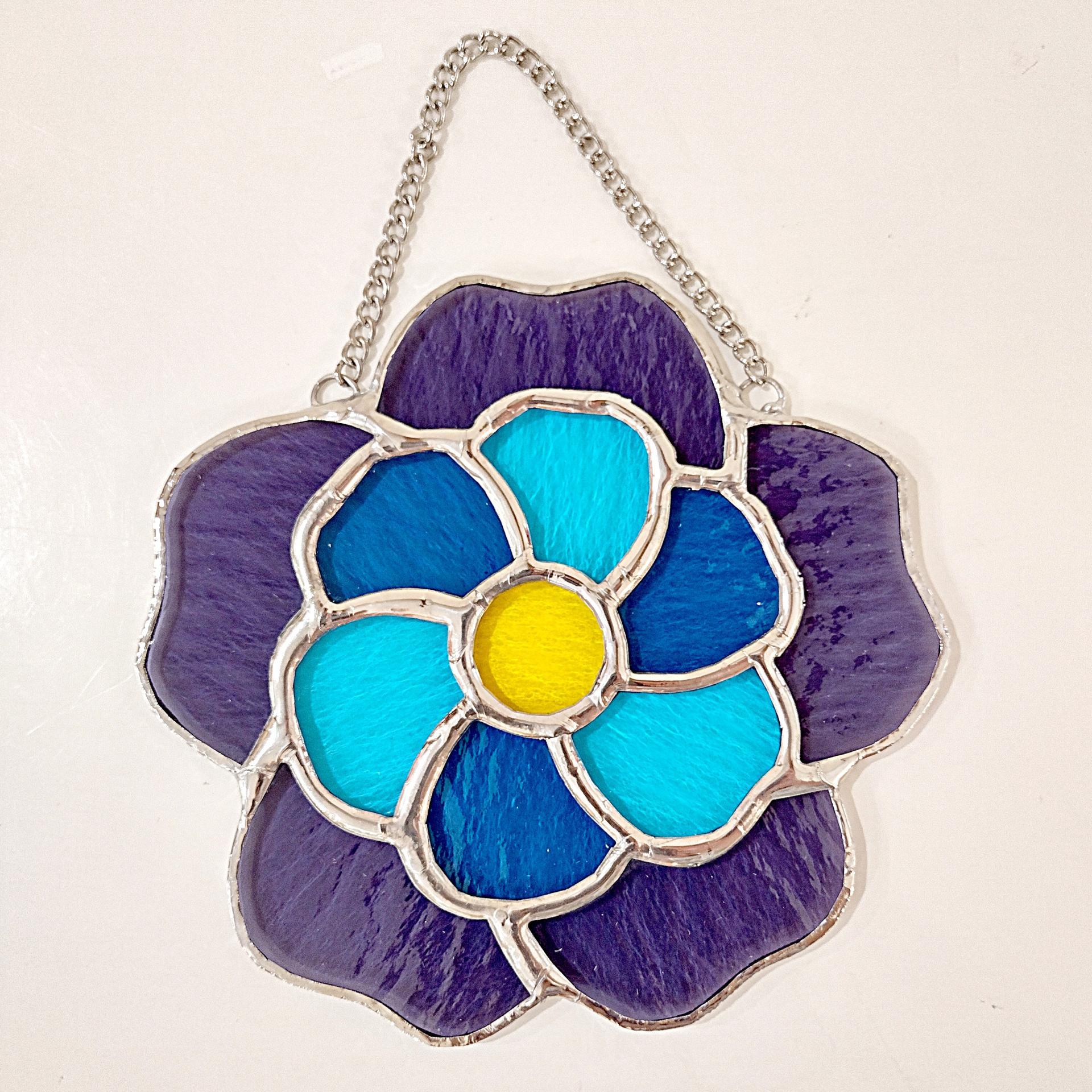 Stained Glass Blue and Purple Flower Suncatcher