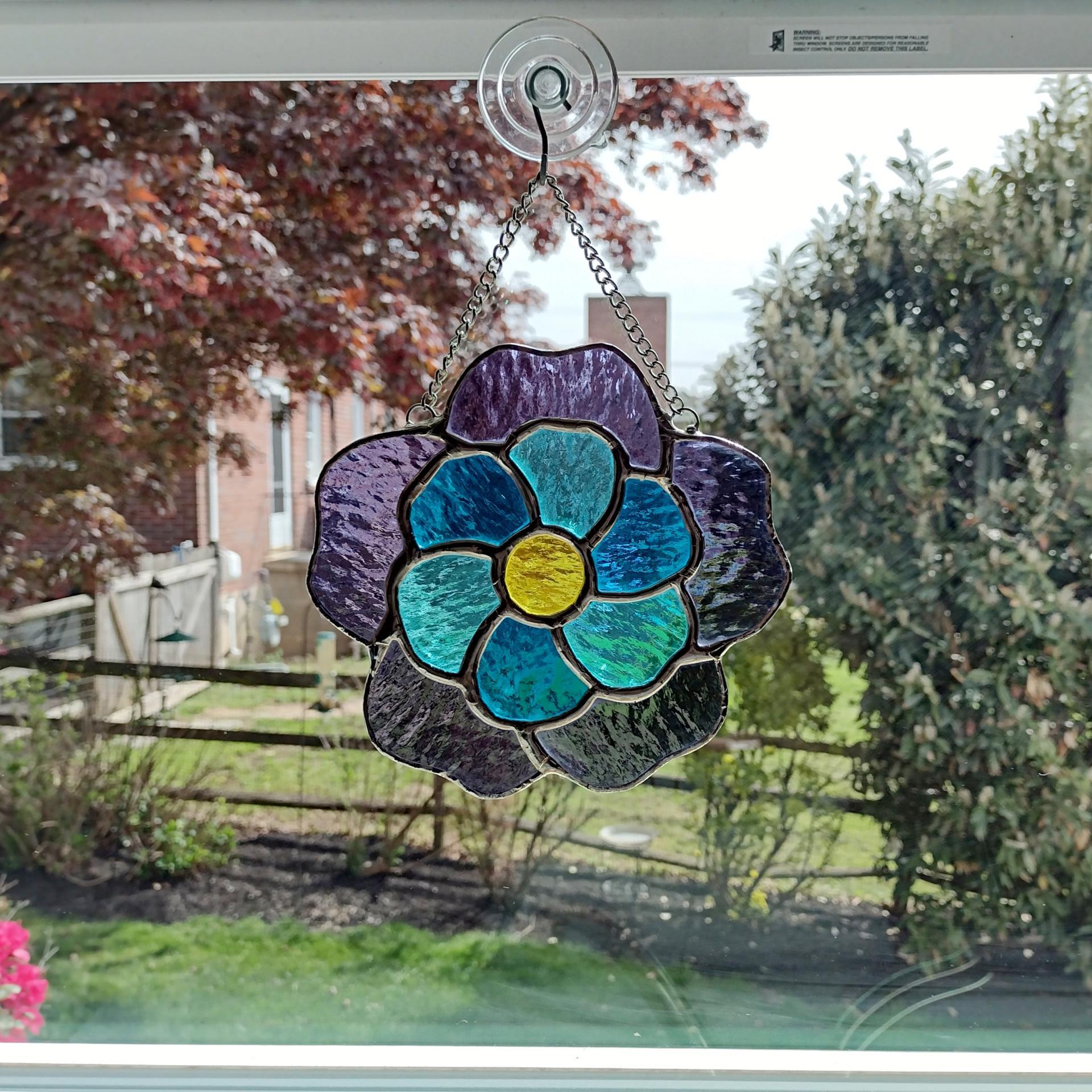 Stained Glass Blue and Purple Flower Suncatcher
