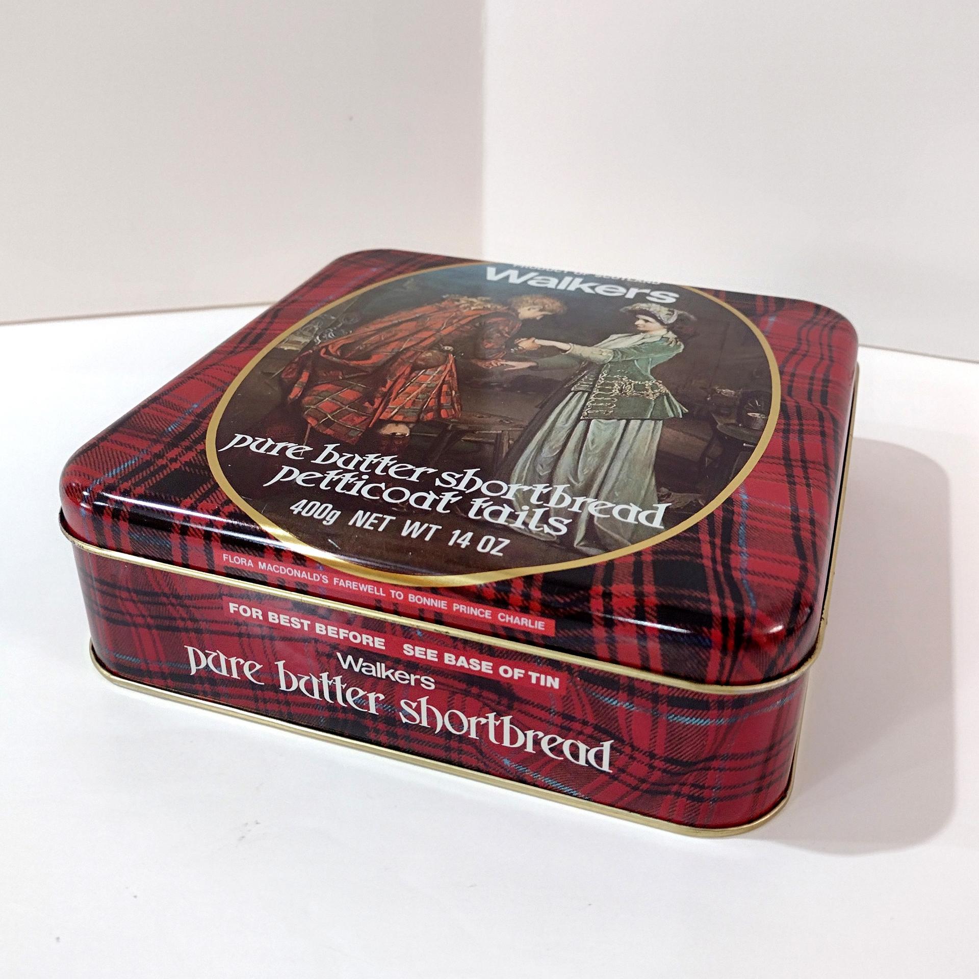Vintage Walkers Pure Butter Shortbread Petti Coat Tails Tin Box, Scotland Cookie Tin, Flora McDonalds Farewell to Bonnie Prince Charlie Tin