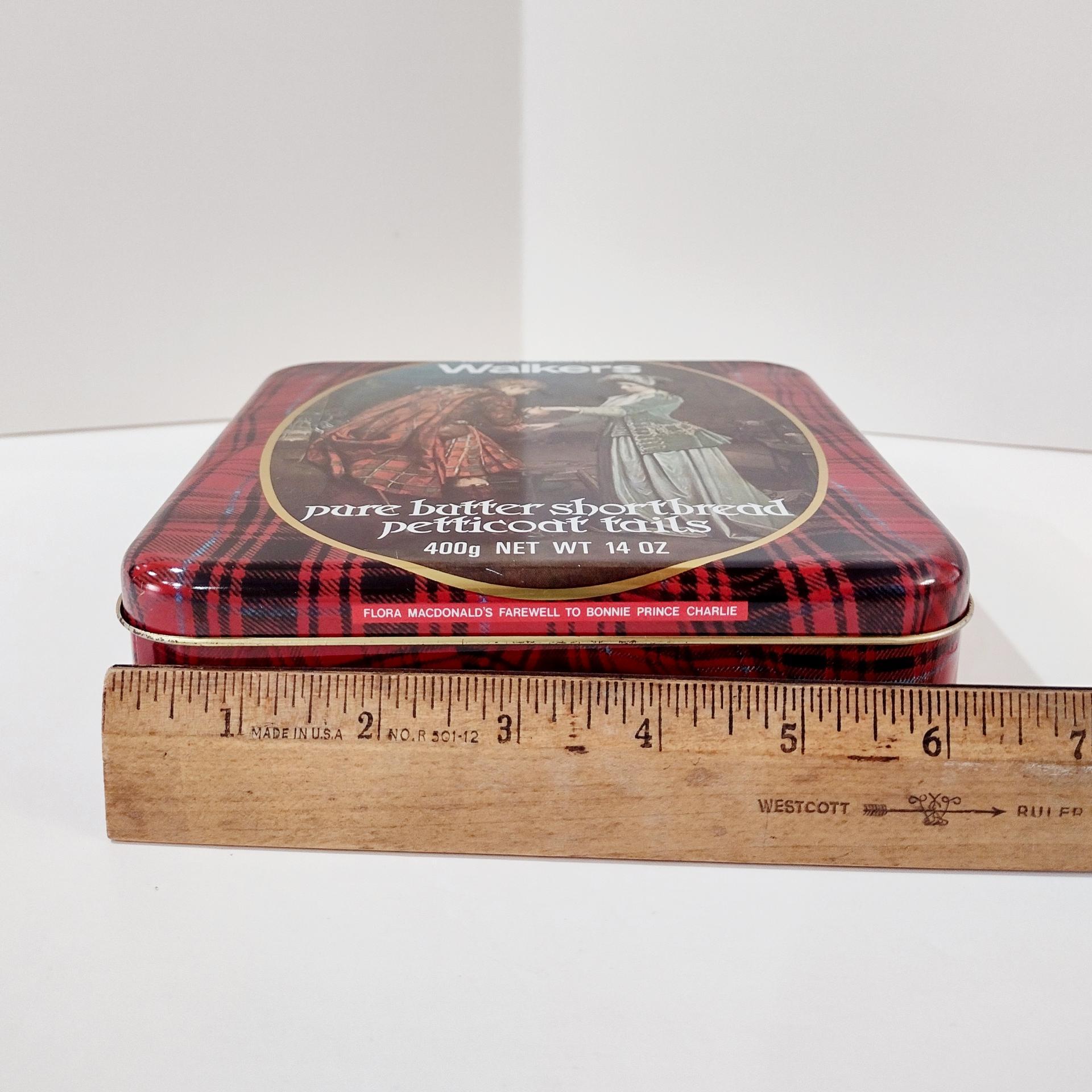 Vintage Walkers Pure Butter Shortbread Petti Coat Tails Tin Box, Scotland Cookie Tin, Flora McDonalds Farewell to Bonnie Prince Charlie Tin