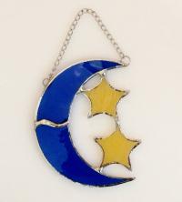 Moon and Stars Stained Glass Suncatcher