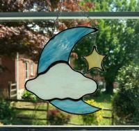 Moon, Cloud, and Star Stained Glass Suncatcher