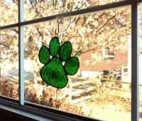 Stained Glass Paw Print Suncatcher, Green