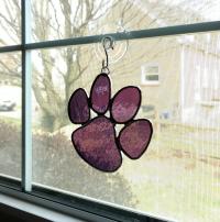 Stained Glass Paw Print Suncatcher, Purple