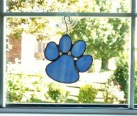 Stained Glass Paw Print Suncatcher, Blue Opal